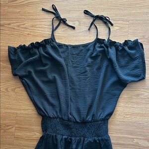 Black Off-Shoulder Jumpsuit with Tie Straps